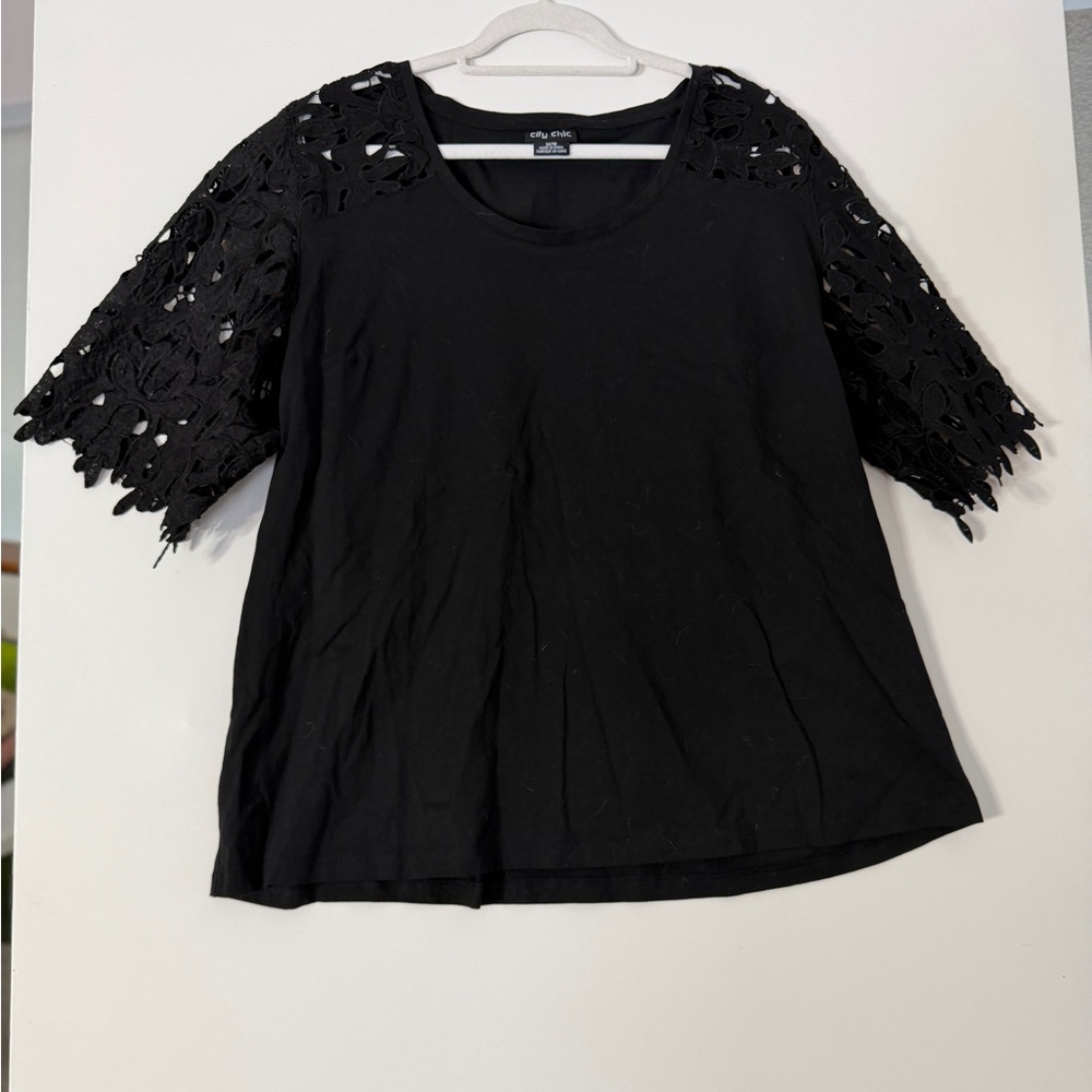 City Chic Black Top with Lace Sleeves